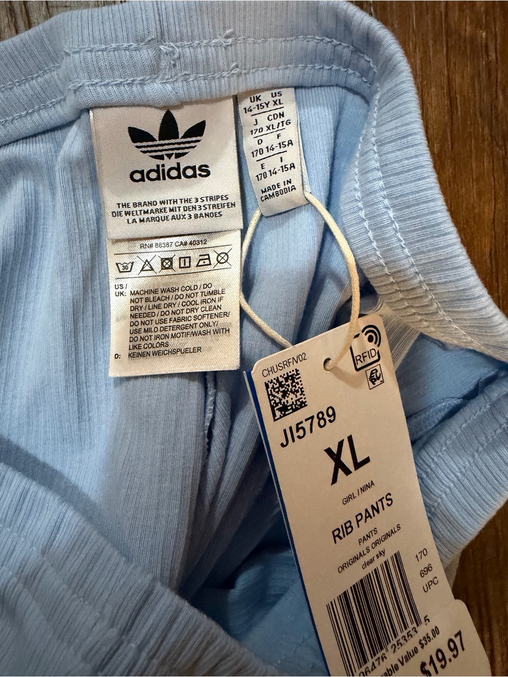 adidas Light Blue Ribbed Pants - Picture 4 of 4